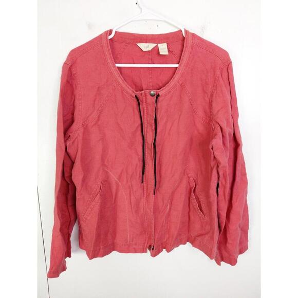 J Jill Jacket Womens Medium Vintage Salmon Pink Linen Collarless Full Zip - Picture 1 of 8